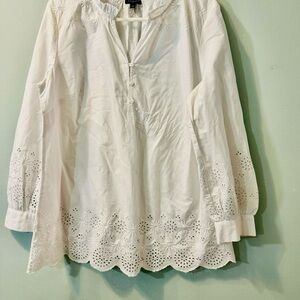 Talbots Plus Size White Eyelet Blouse Embroidered BohoSize X Long Sleeves